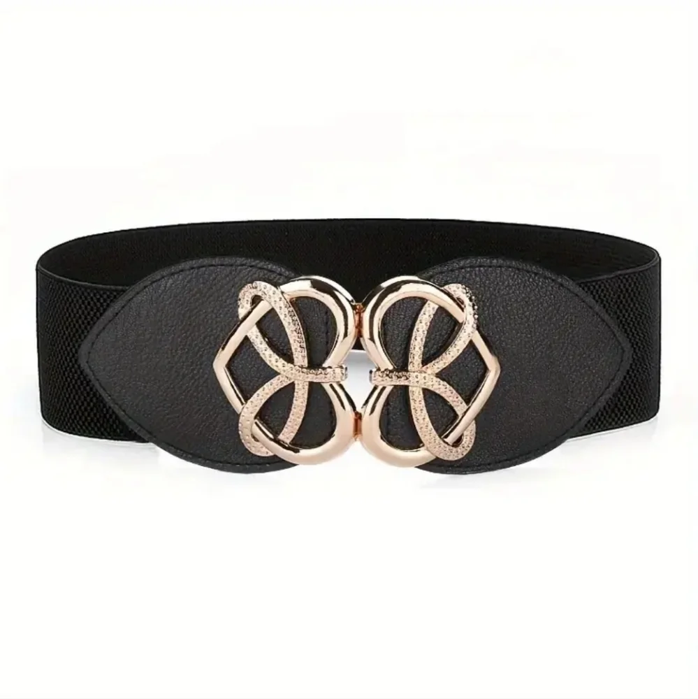 Elegant Black and Gold Elastic Women's Belt One Size‎